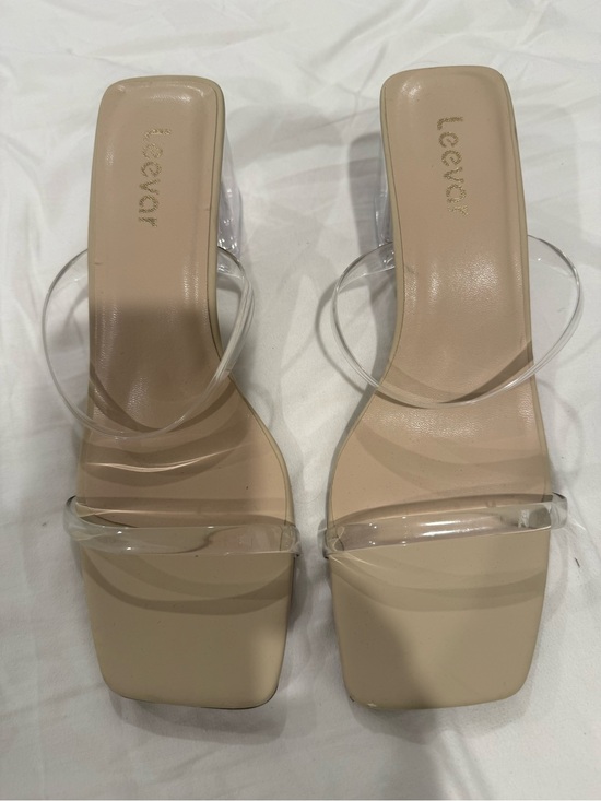 Shoes - Women’s Nude Clear Strap Square-Toe Heeled Sandals Size 8.5